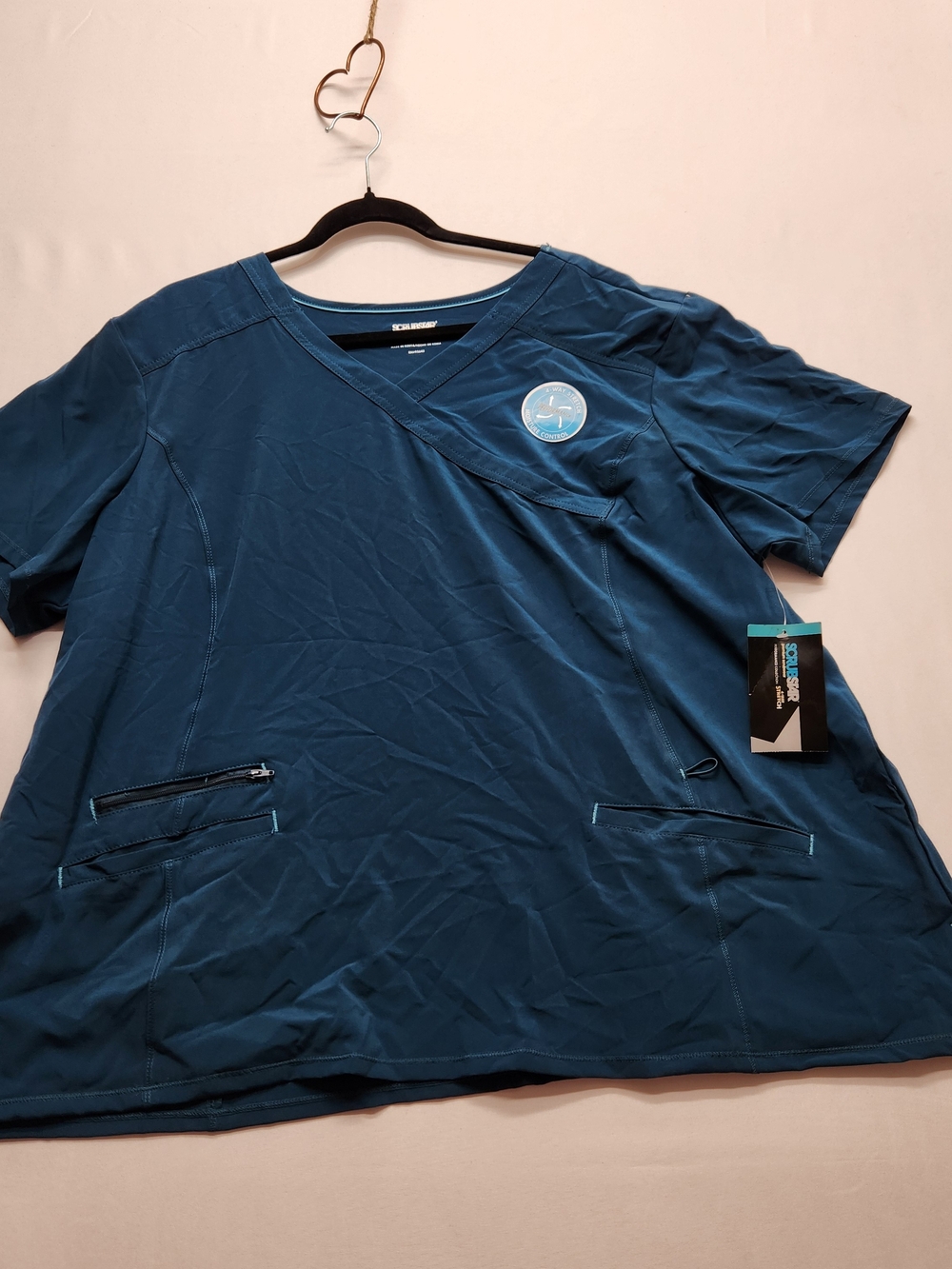 ⭐️NWT Scrubstar Ultimate Stretch Scrub Top Teal Blue Slate 3X Plus Size Medical